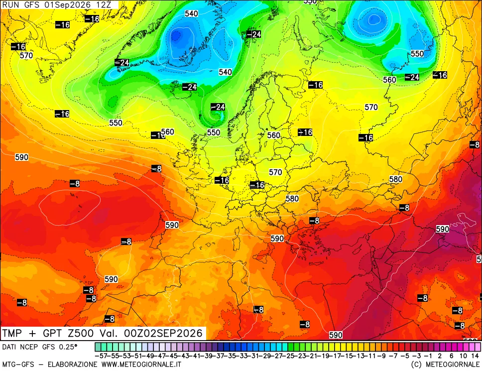 mappa 500 hPa Temp + GPT