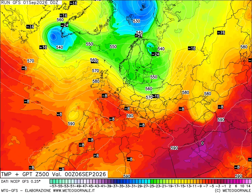 mappa 500 hPa Temp + GPT