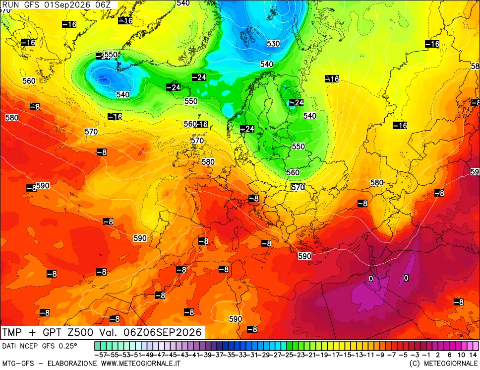 mappa 500 hPa Temp + GPT