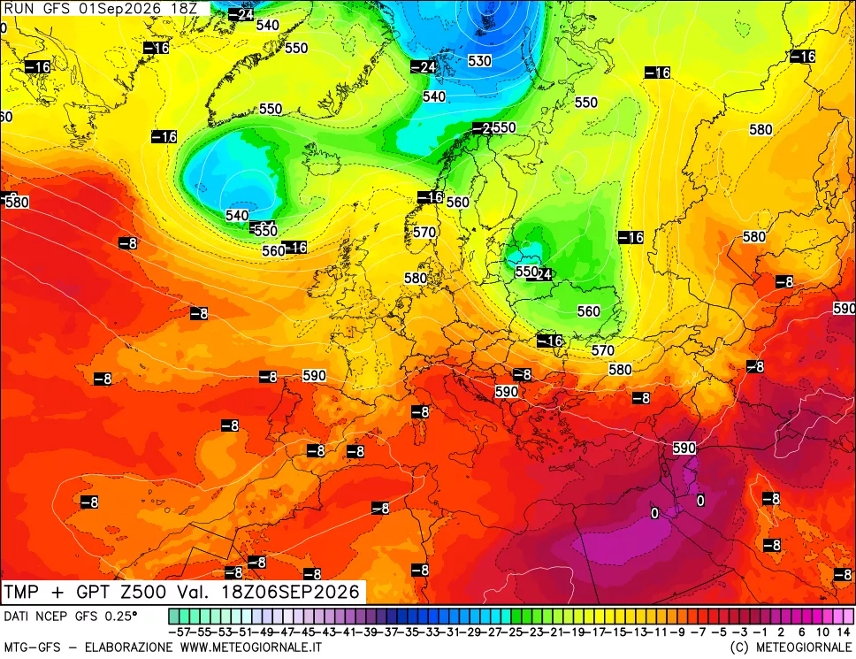 mappa 500 hPa Temp + GPT
