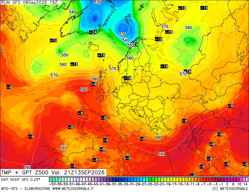 mappa 500 hPa Temp + GPT