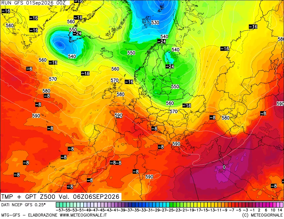 mappa 500 hPa Temp + GPT