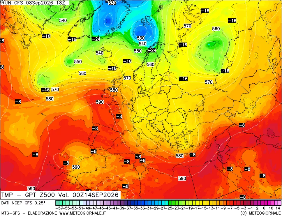 mappa 500 hPa Temp + GPT