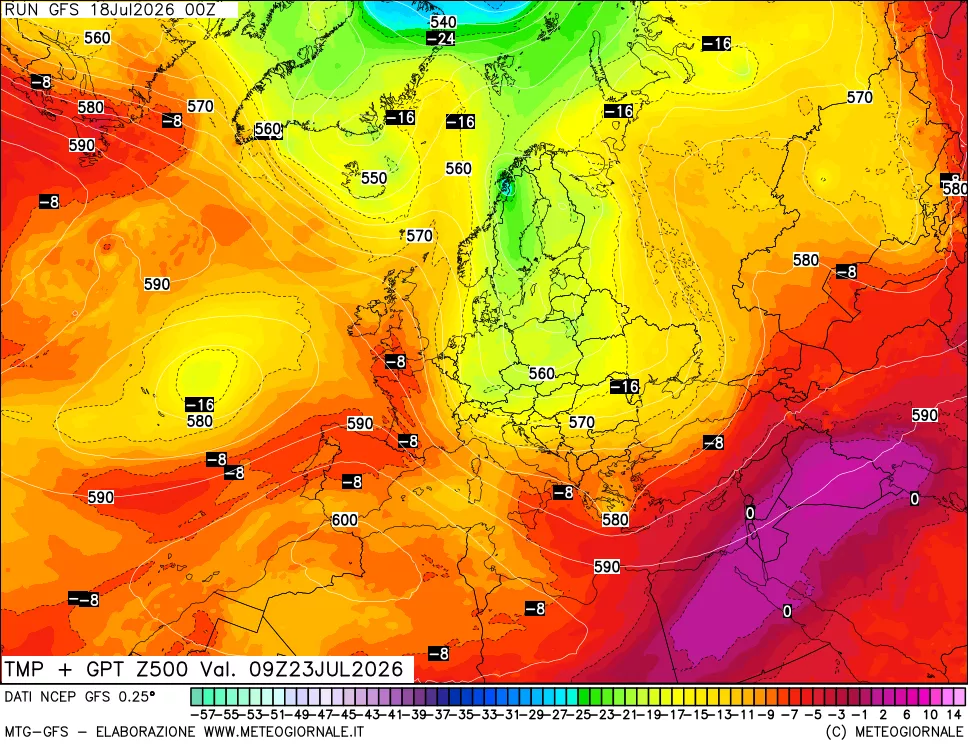 mappa 500 hPa Temp + GPT