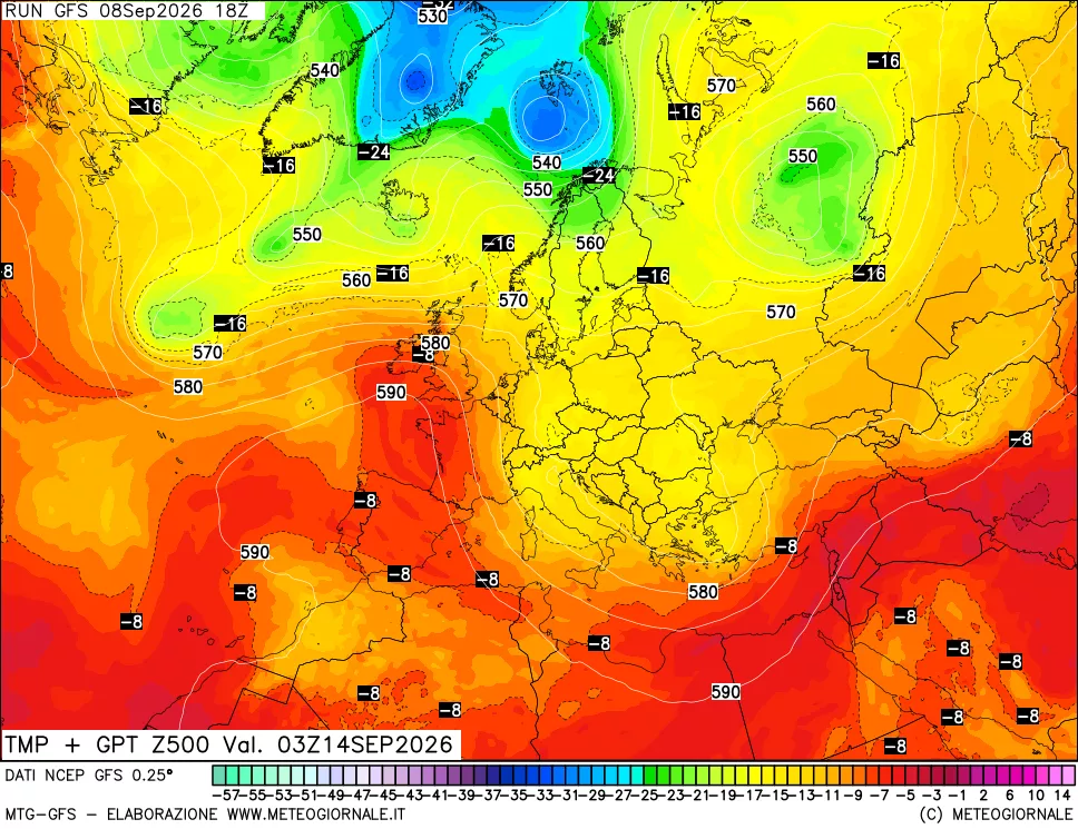 mappa 500 hPa Temp + GPT