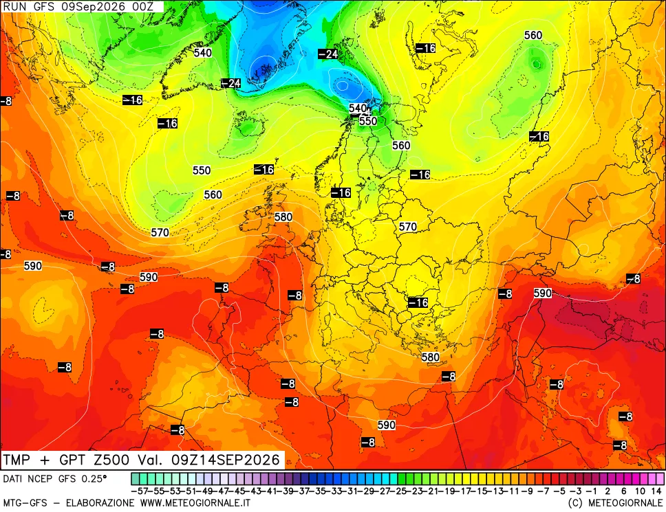 mappa 500 hPa Temp + GPT