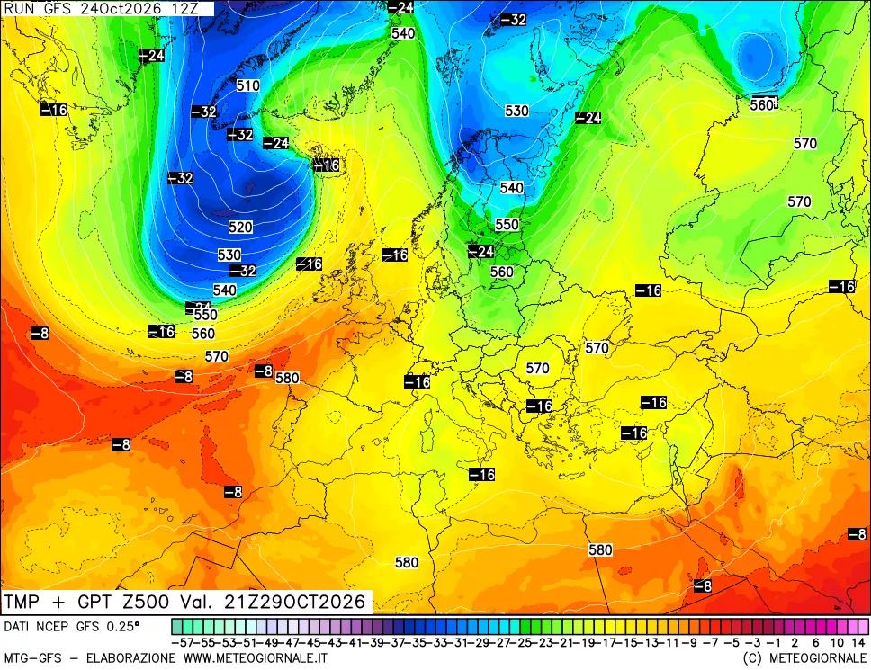 mappa 500 hPa Temp + GPT