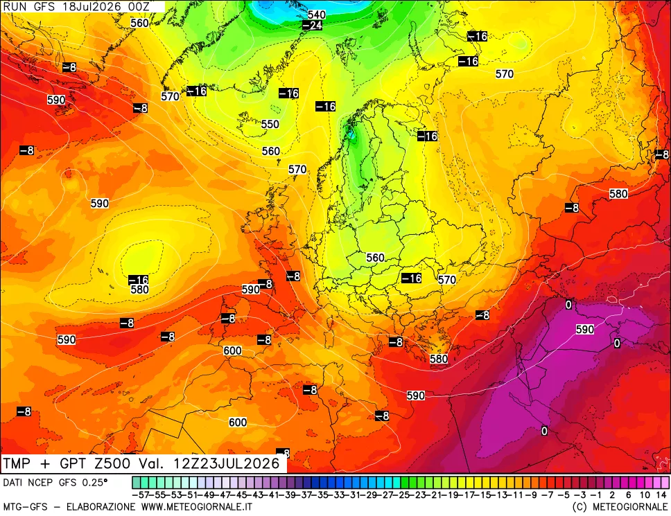 mappa 500 hPa Temp + GPT