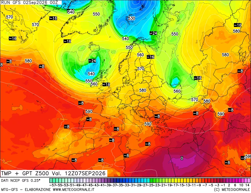 mappa 500 hPa Temp + GPT