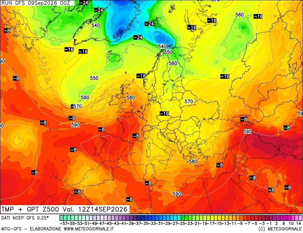mappa 500 hPa Temp + GPT