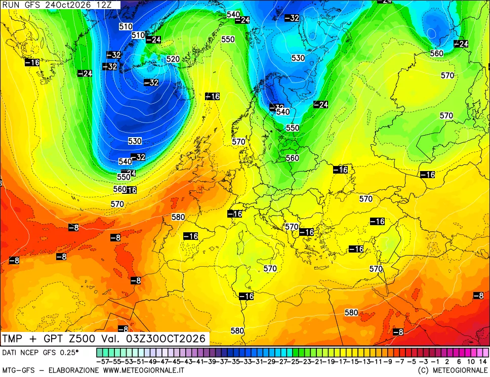 mappa 500 hPa Temp + GPT