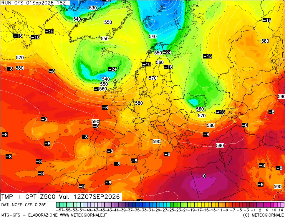 mappa 500 hPa Temp + GPT