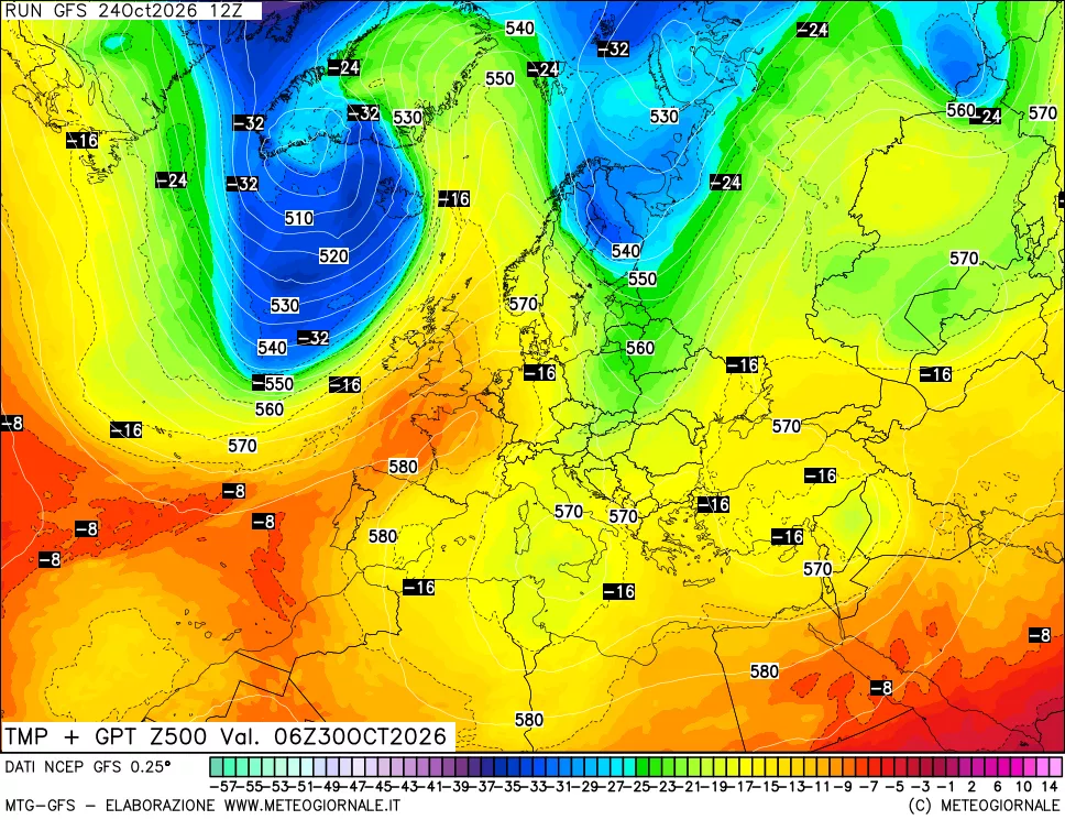 mappa 500 hPa Temp + GPT