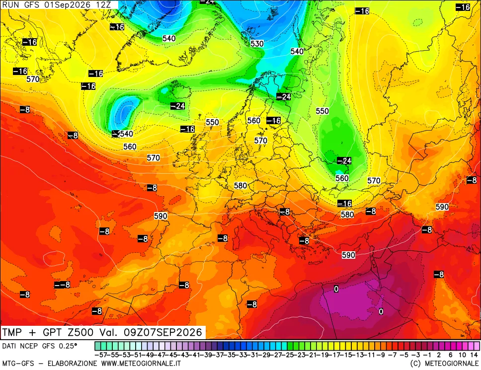 mappa 500 hPa Temp + GPT