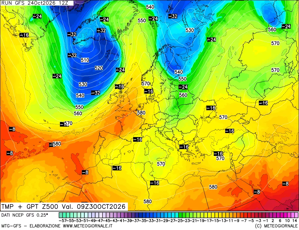 mappa 500 hPa Temp + GPT