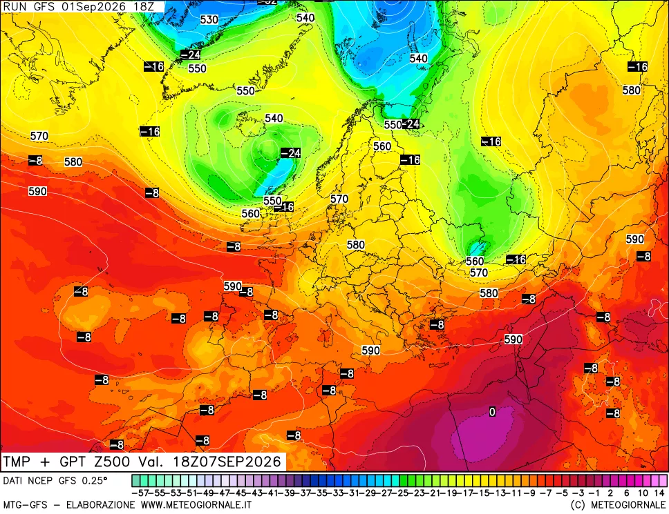 mappa 500 hPa Temp + GPT
