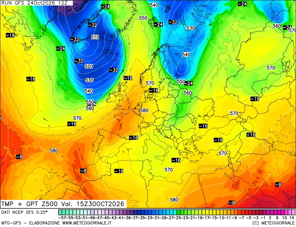 mappa 500 hPa Temp + GPT