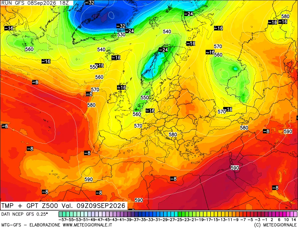 mappa 500 hPa Temp + GPT