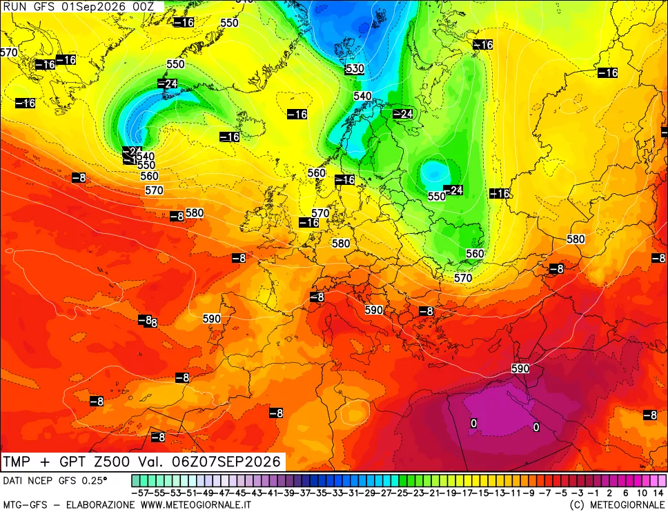 mappa 500 hPa Temp + GPT