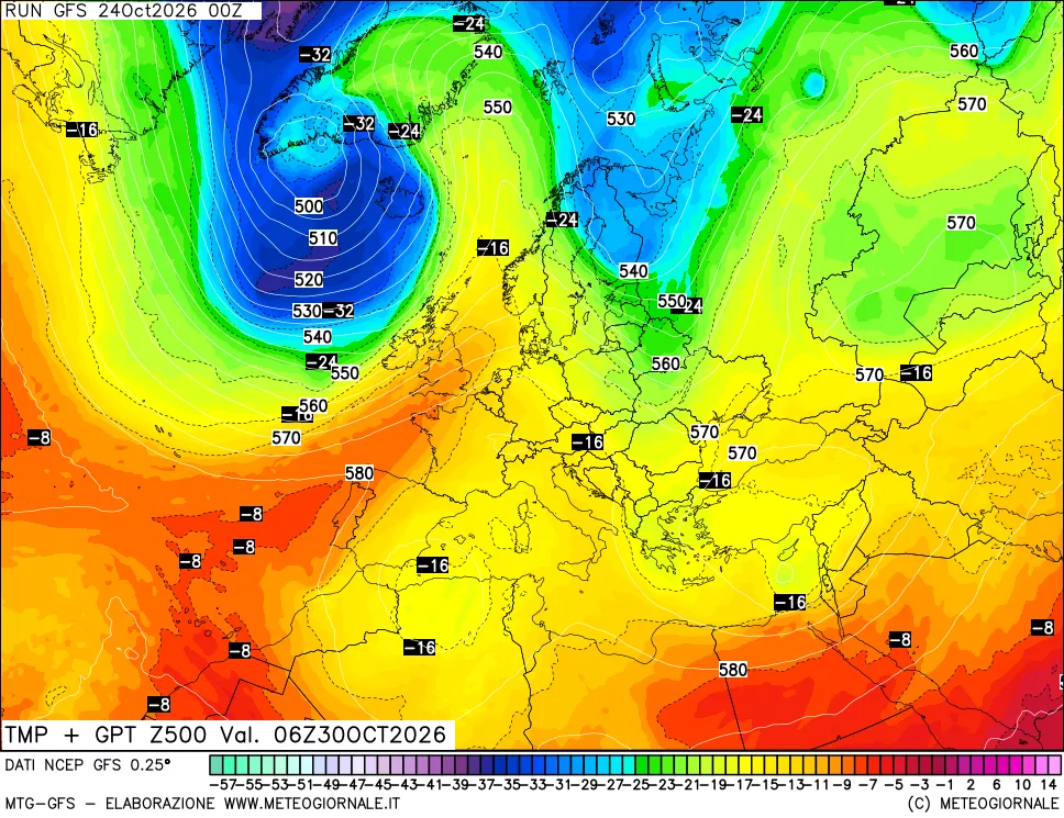 mappa 500 hPa Temp + GPT