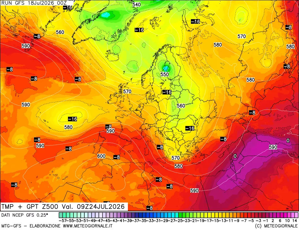 mappa 500 hPa Temp + GPT