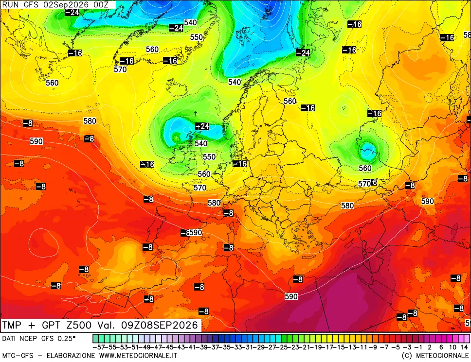 mappa 500 hPa Temp + GPT