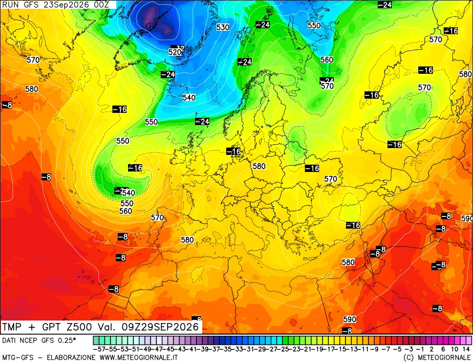 mappa 500 hPa Temp + GPT