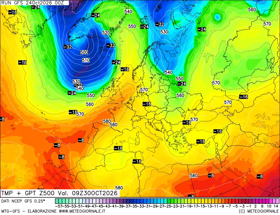 mappa 500 hPa Temp + GPT