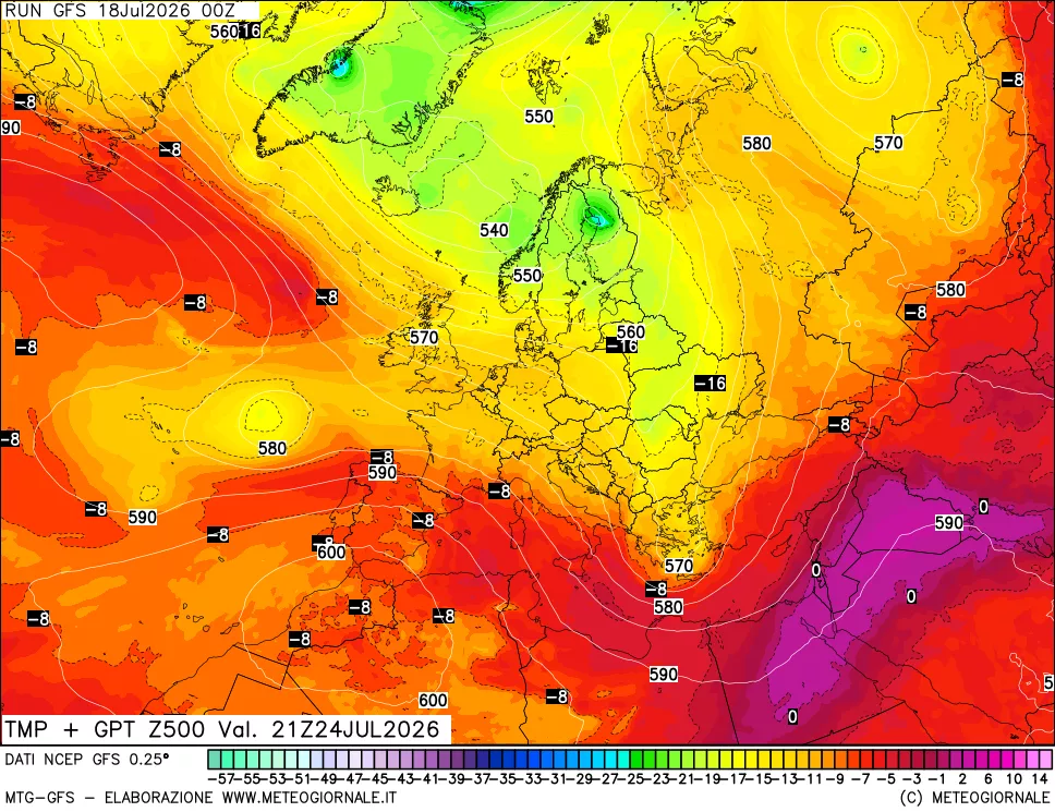 mappa 500 hPa Temp + GPT