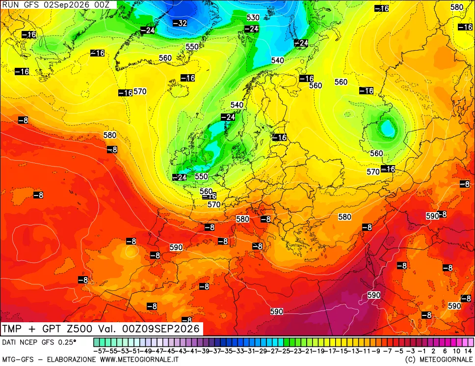 mappa 500 hPa Temp + GPT