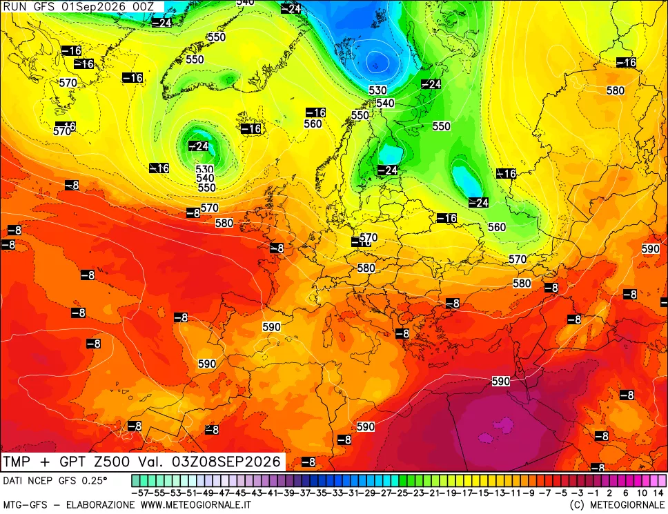 mappa 500 hPa Temp + GPT