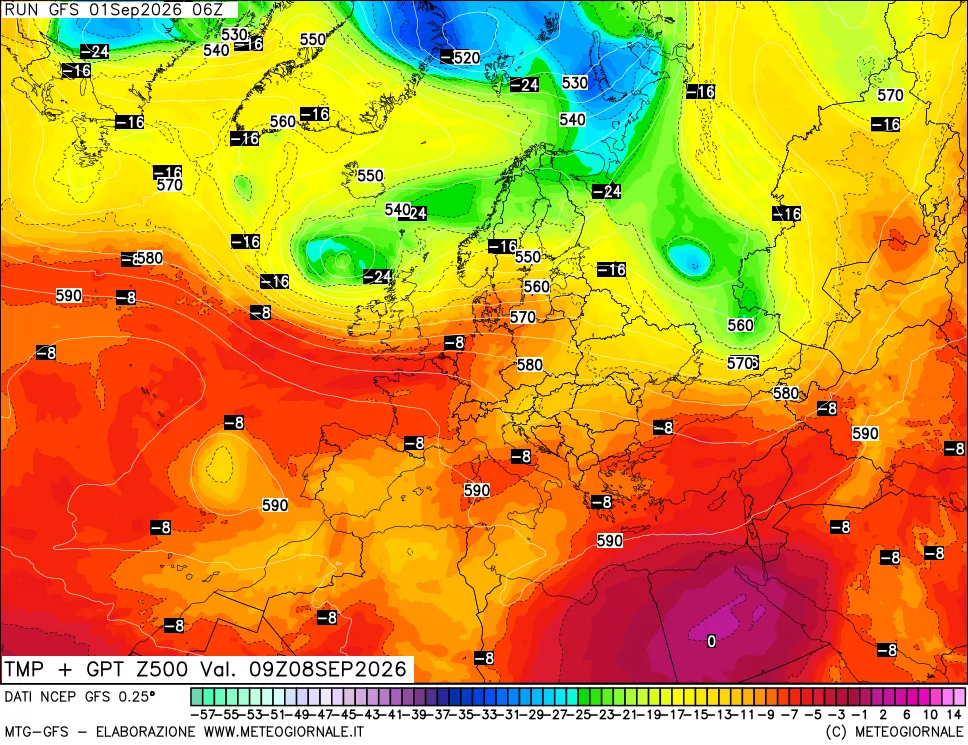 mappa 500 hPa Temp + GPT