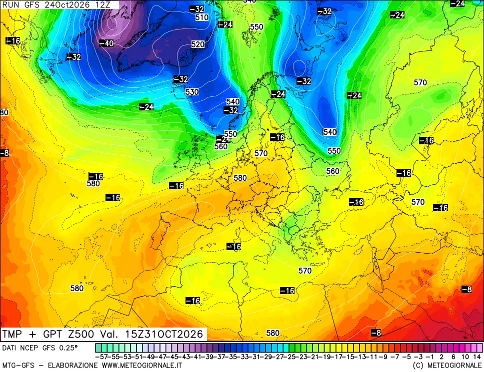 mappa 500 hPa Temp + GPT
