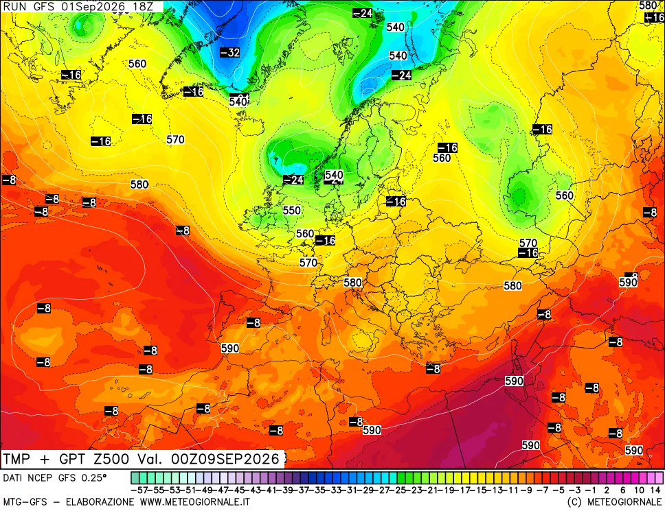 mappa 500 hPa Temp + GPT