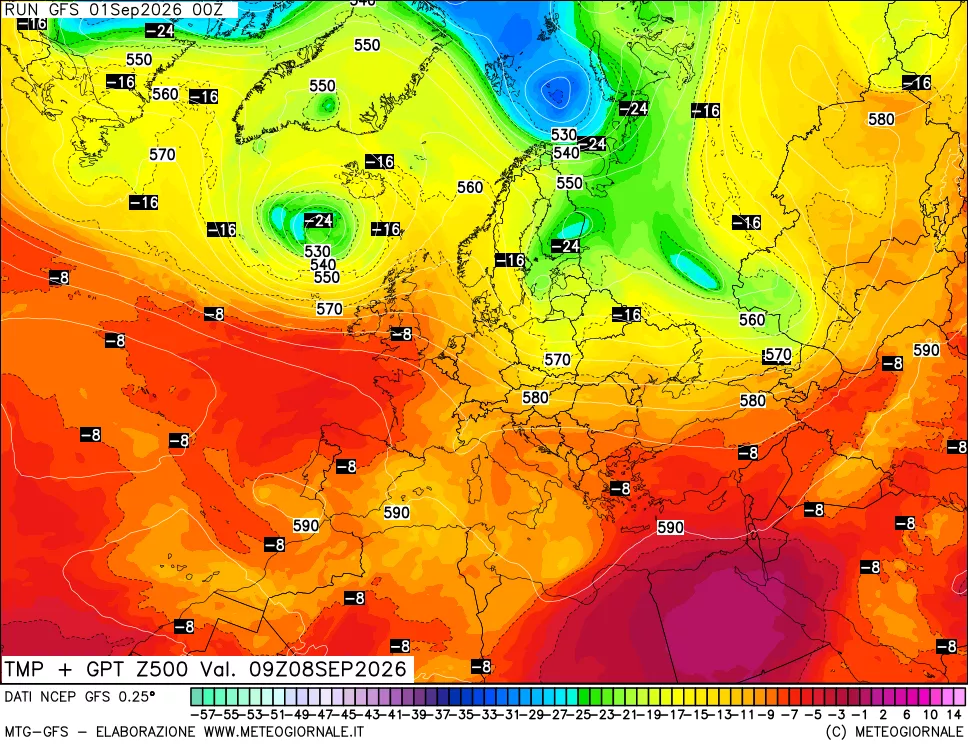 mappa 500 hPa Temp + GPT