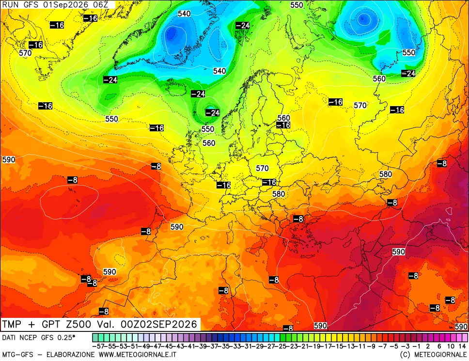 mappa 500 hPa Temp + GPT