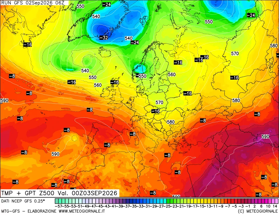 mappa 500 hPa Temp + GPT