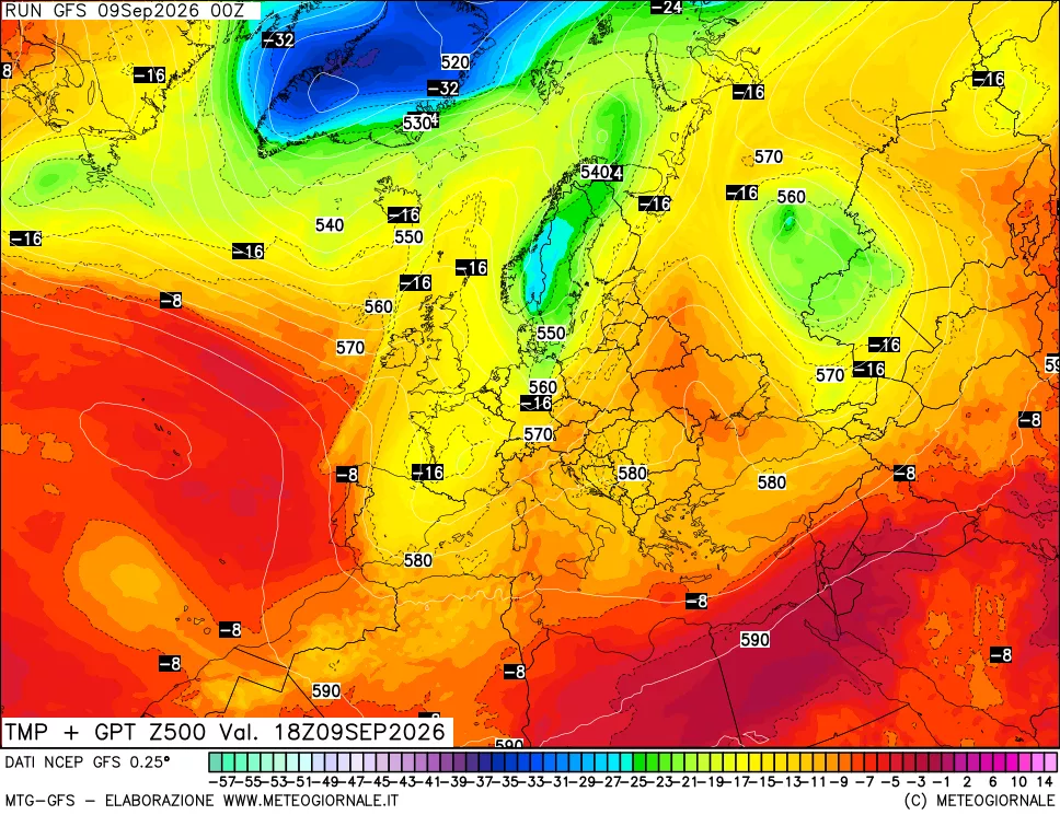 mappa 500 hPa Temp + GPT