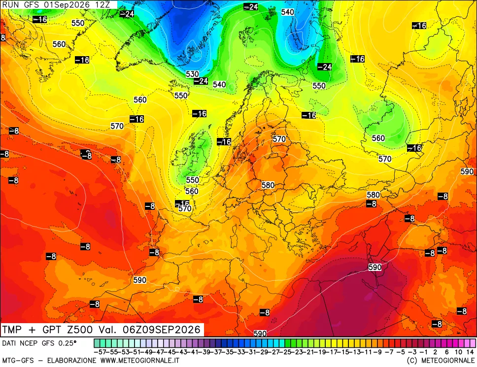 mappa 500 hPa Temp + GPT