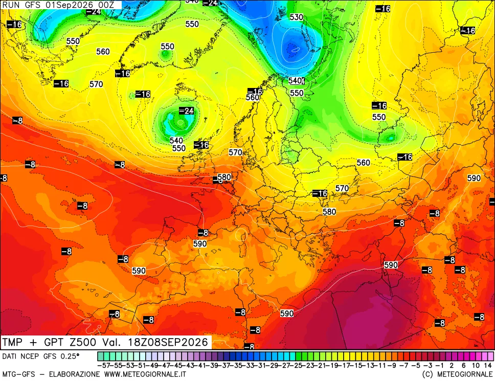 mappa 500 hPa Temp + GPT