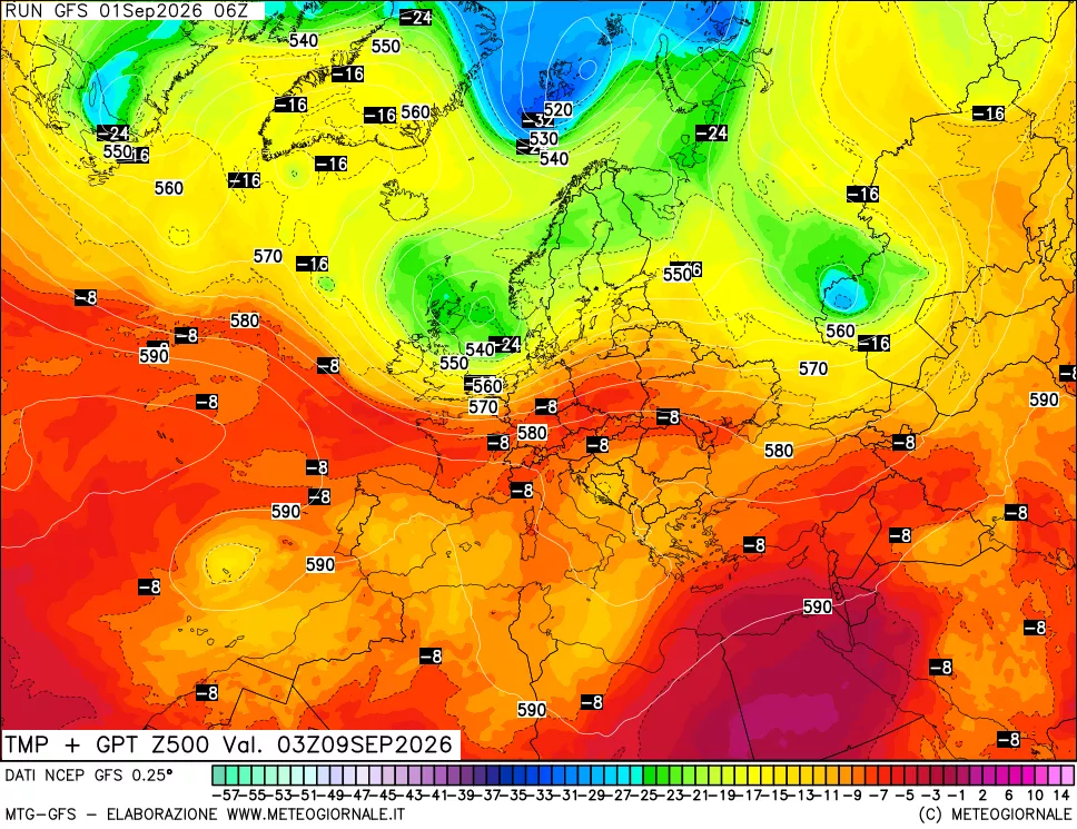 mappa 500 hPa Temp + GPT