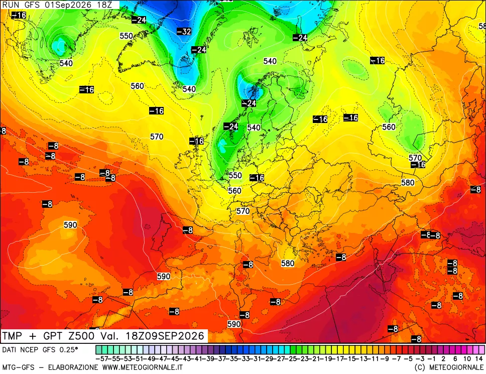 mappa 500 hPa Temp + GPT