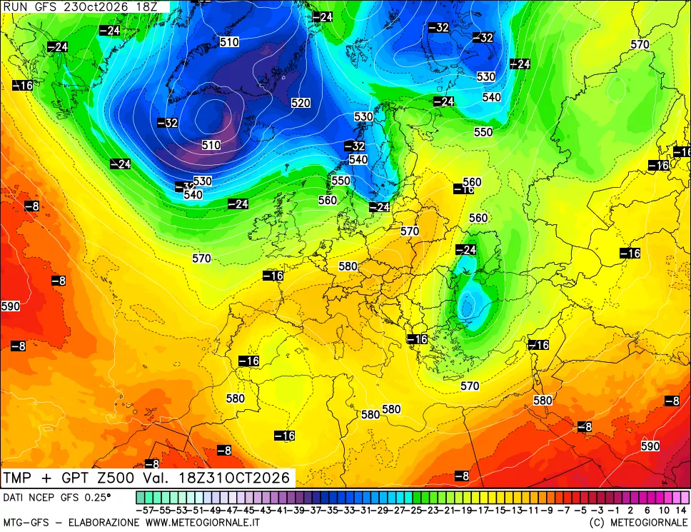 mappa 500 hPa Temp + GPT