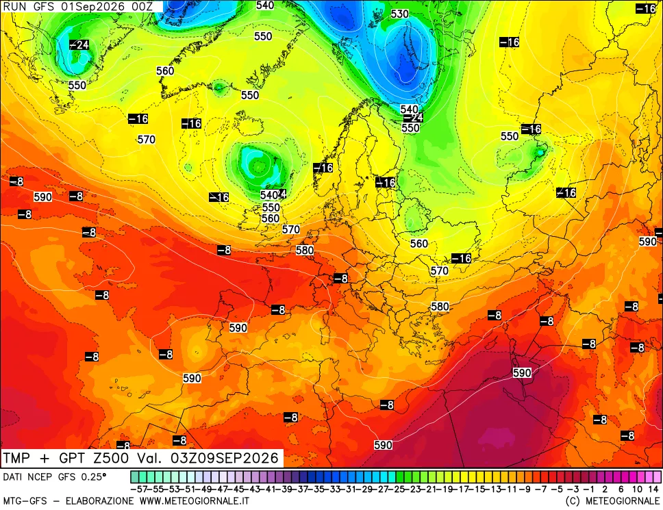 mappa 500 hPa Temp + GPT
