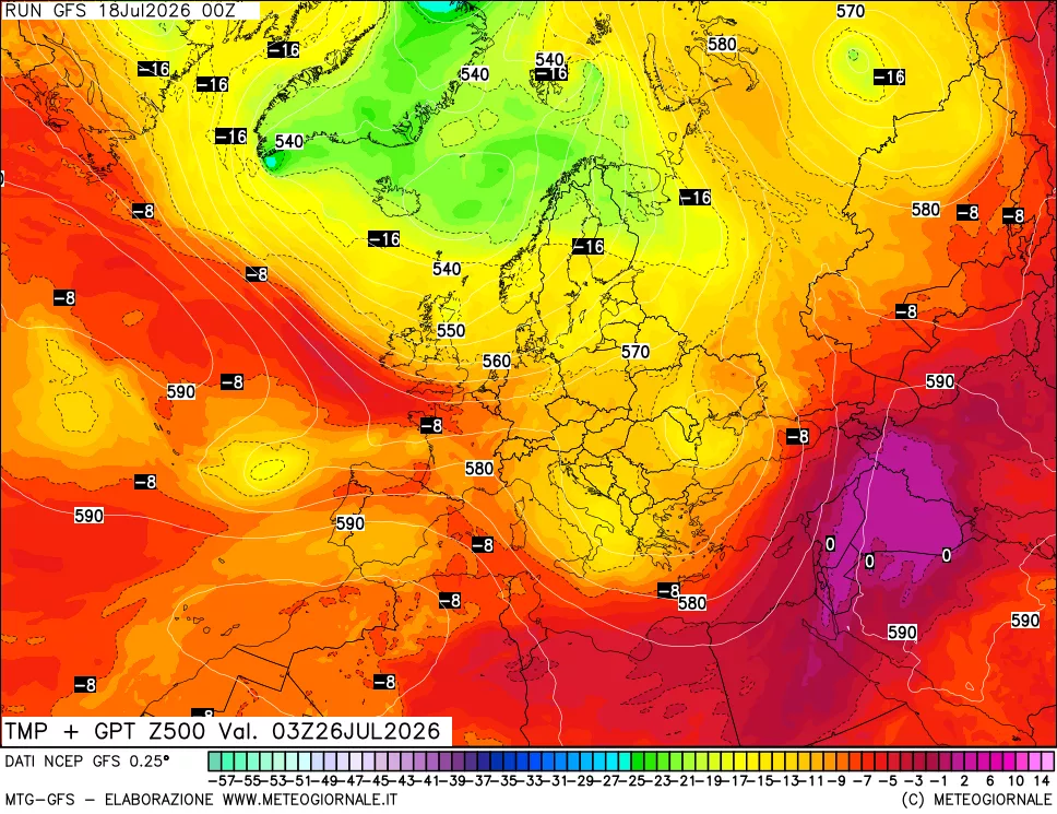 mappa 500 hPa Temp + GPT