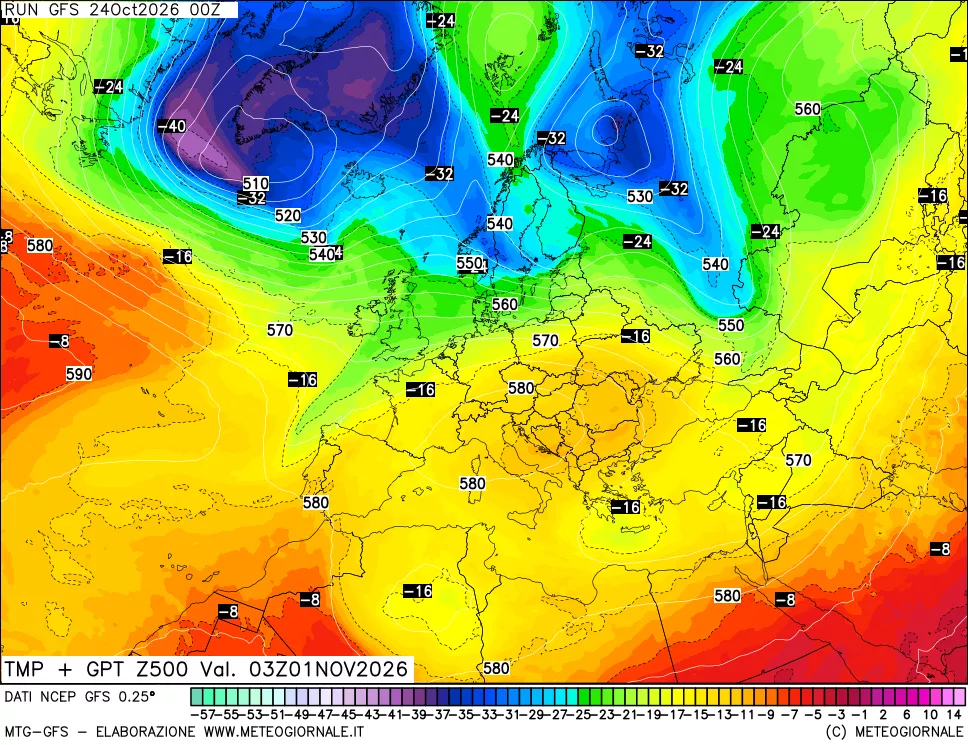 mappa 500 hPa Temp + GPT