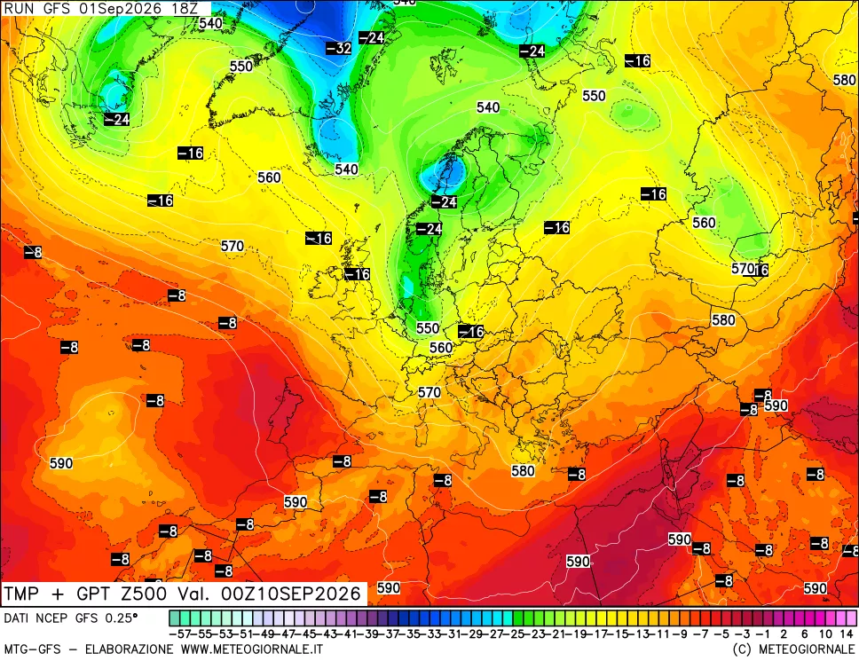 mappa 500 hPa Temp + GPT