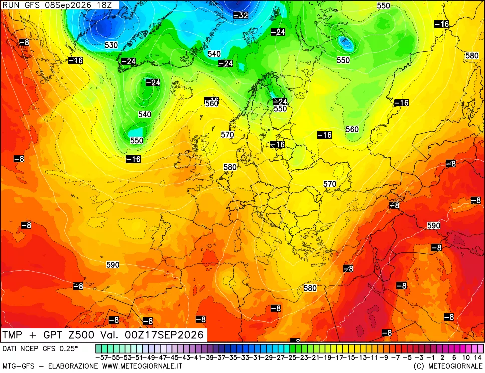 mappa 500 hPa Temp + GPT