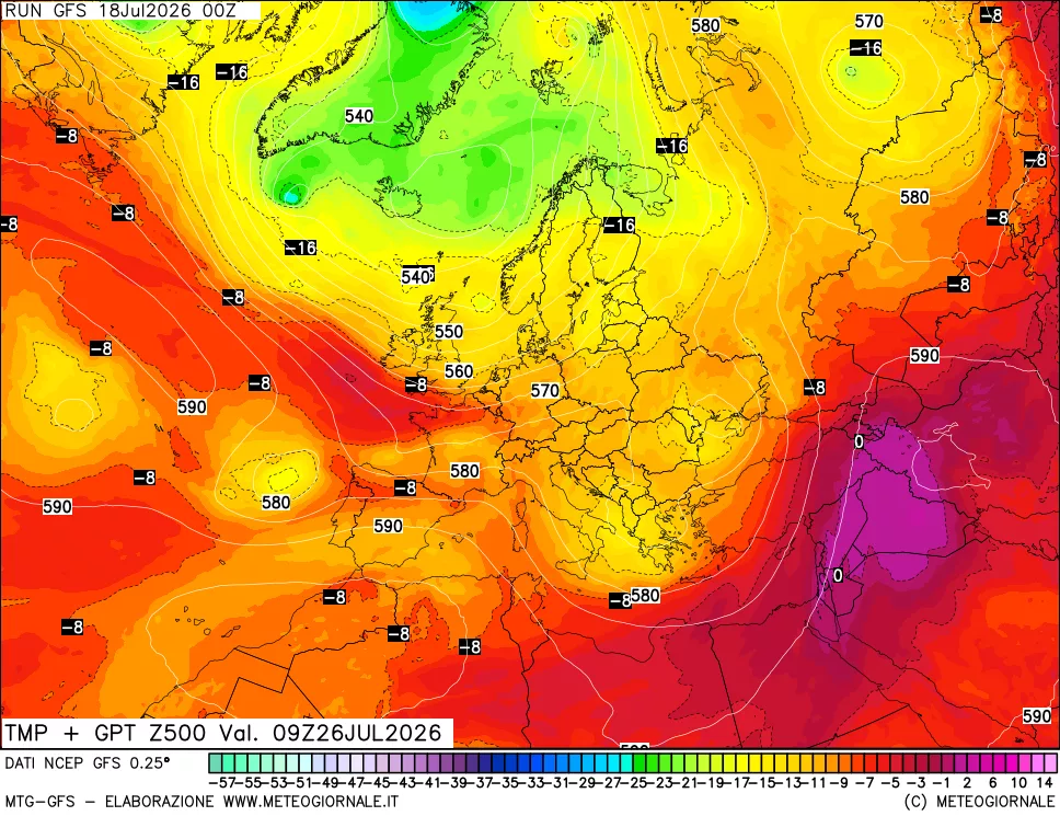 mappa 500 hPa Temp + GPT