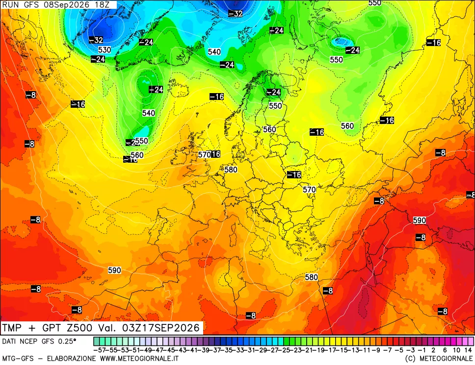mappa 500 hPa Temp + GPT